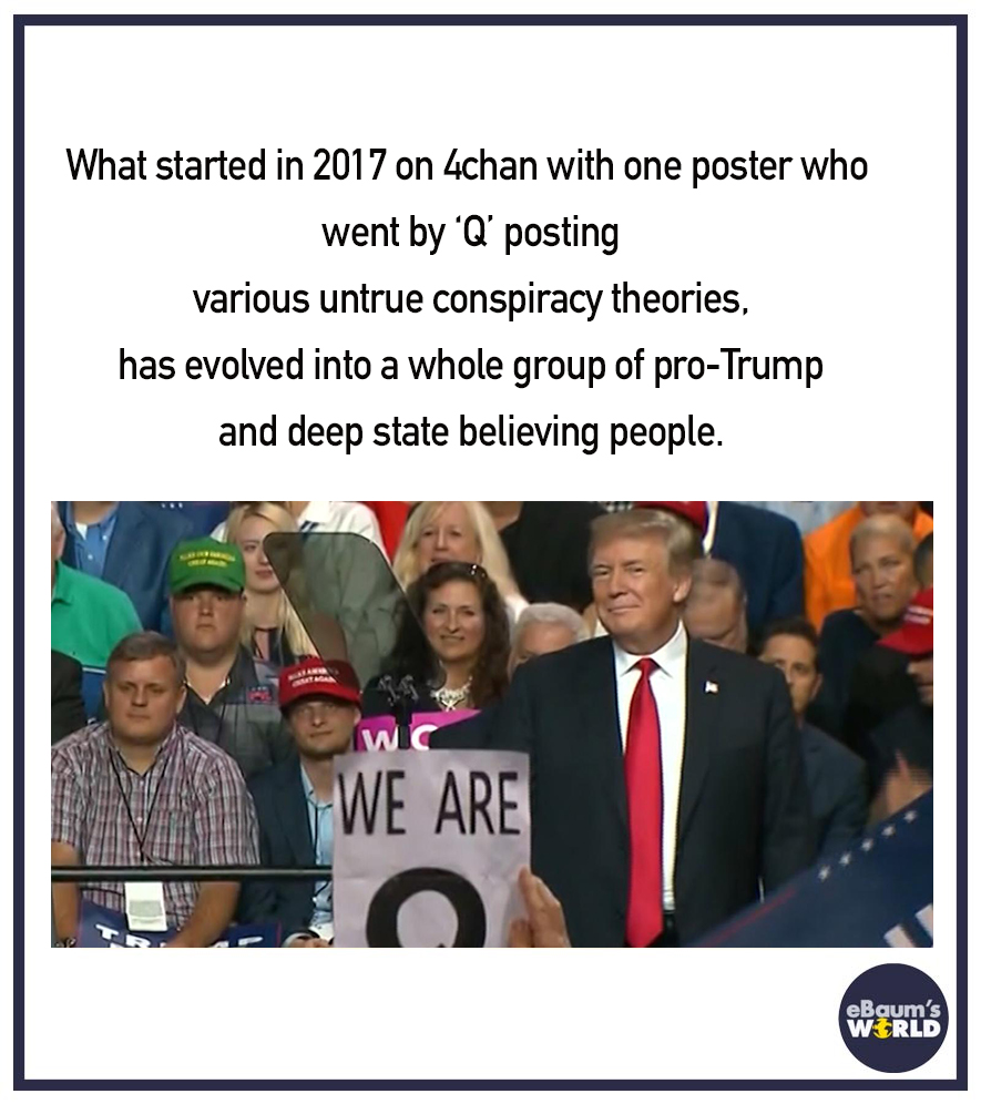 qanon conspiracy theory twitter - presentation - What started in 2017 on 4chan with one poster who went by 'Q' posting various untrue conspiracy theories, has evolved into a whole group of proTrump and deep state believing people. We Are eBaum's World