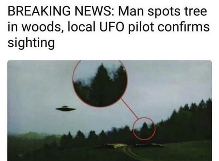 dank memes - ufo - Breaking News Man spots tree in woods, local Ufo pilot confirms sighting