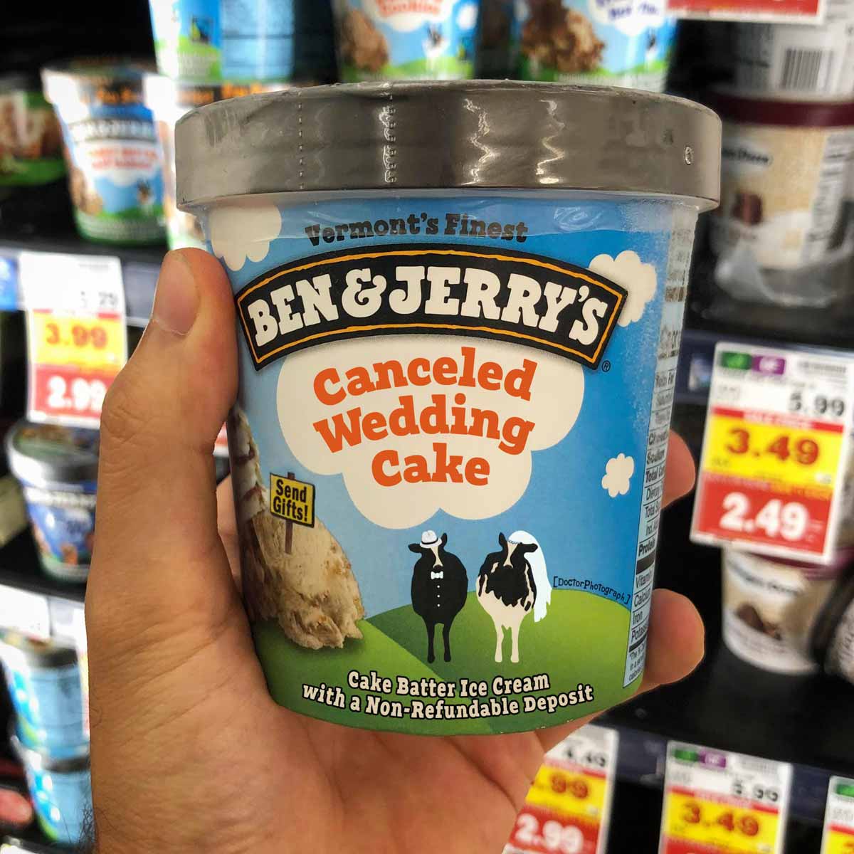 Funny Ben and Jerrys ice cream flavor 'canceled wedding cake'
