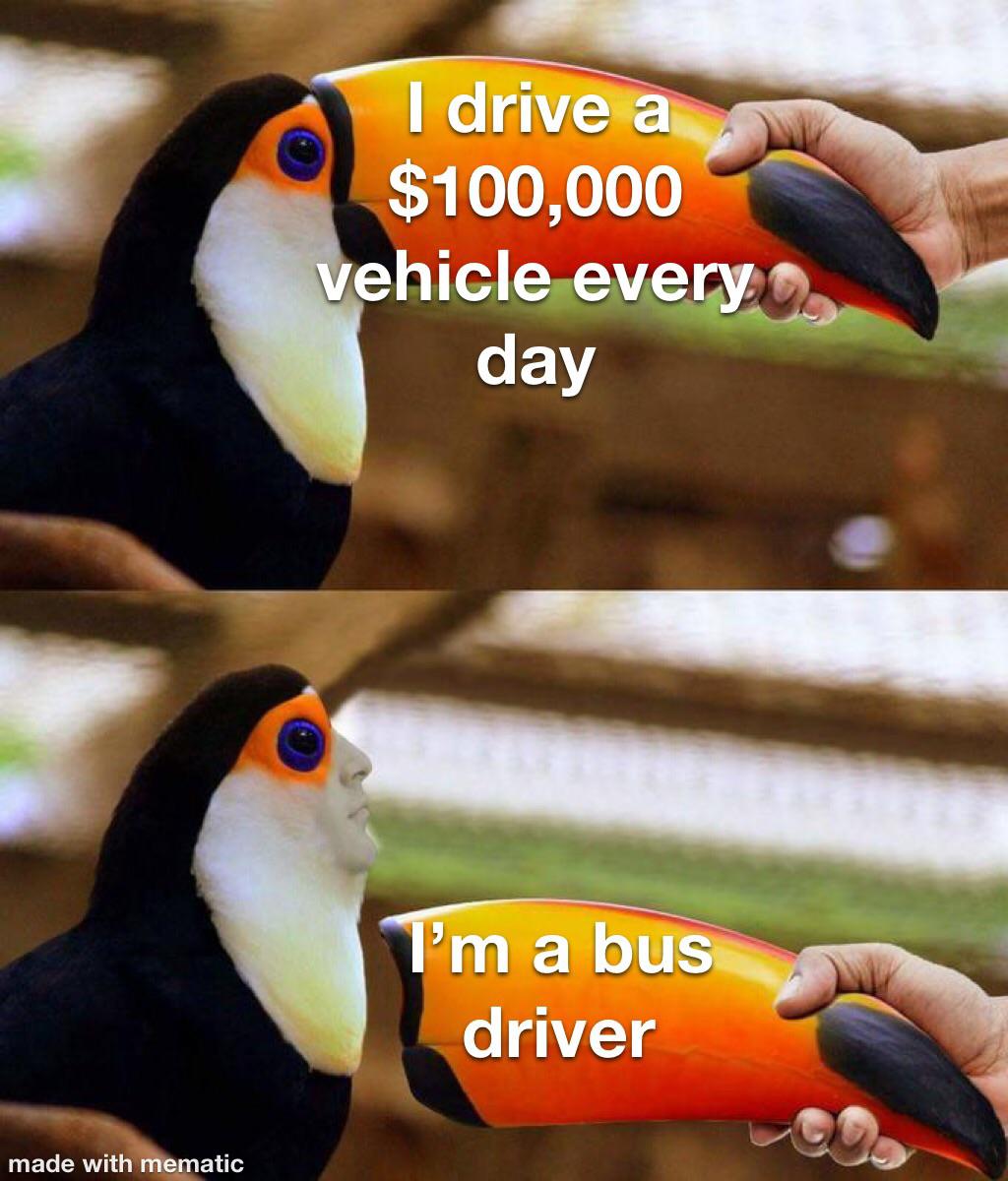 beakless toucan - I drive a $100,000 vehicle every day I'm a bus driver made with mematic