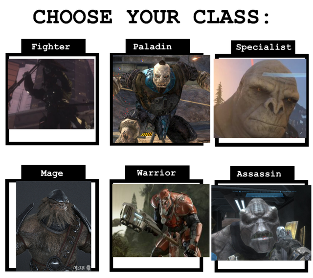 craig halo infinite memes - choose your character meme template - Choose Your Class Fighter Paladin Specialist Mage Warrior Assassin