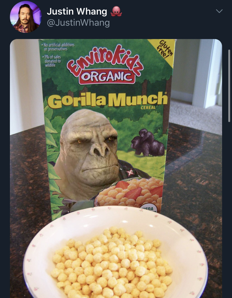 craig halo infinite memes - vegetarian food - Justin Whang head Cree Gluten desde erschiedliting Organic Gorilla Munchi Cereal