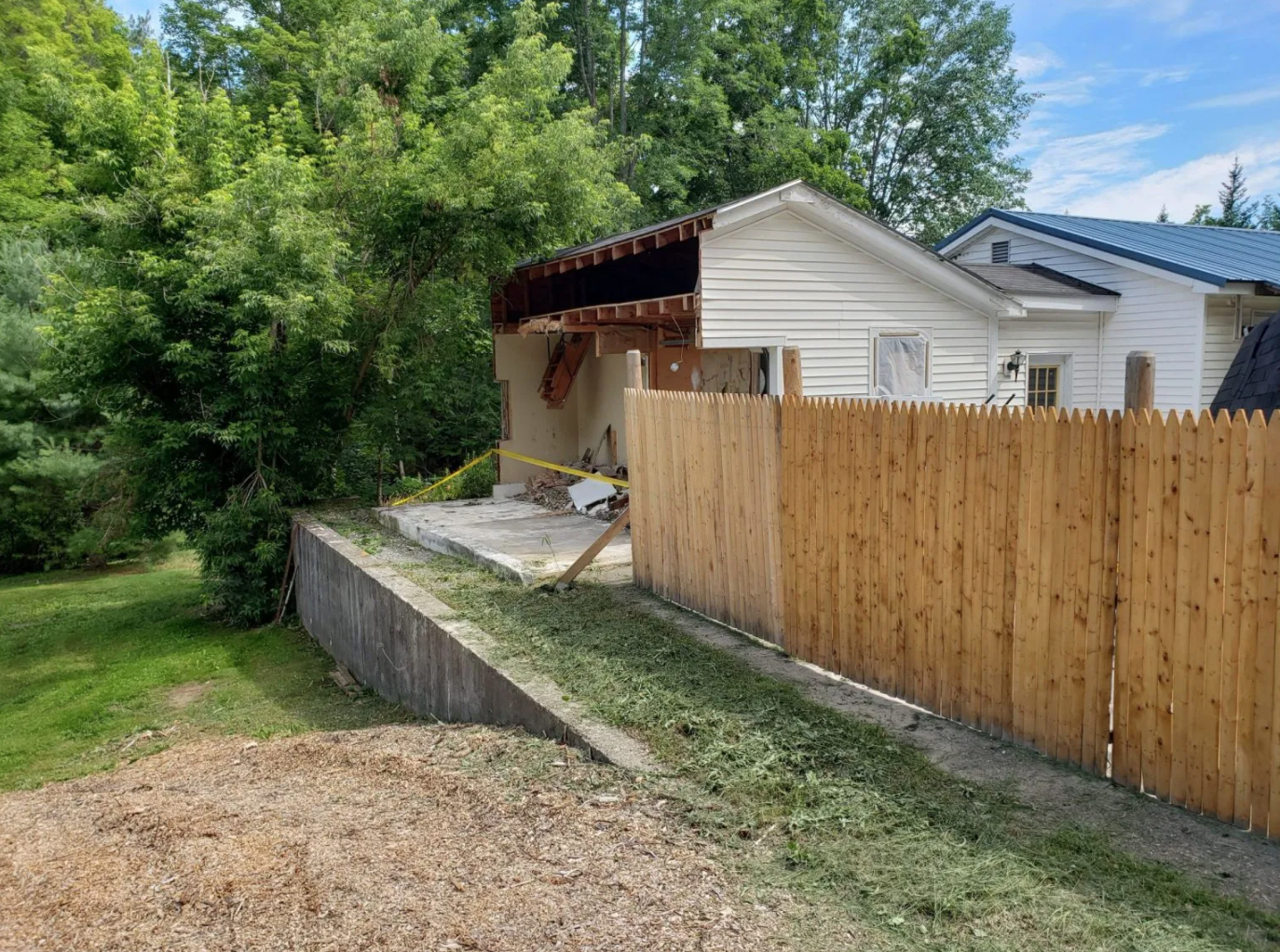 Gabriel Brawn cut his neighbors garage in half after it was deemed on his side of the property line - garage cut in half