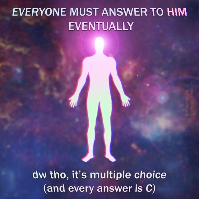 surreal memes - atmosphere - Everyone Must Answer To Him Eventually Greshmanim raging elephant dw tho, it's multiple choice and every answer is C