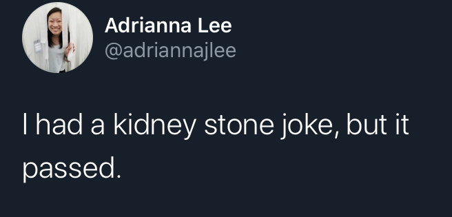 i have a joke but - design quotes - Adrianna Lee Thad a kidney stone joke, but it passed.