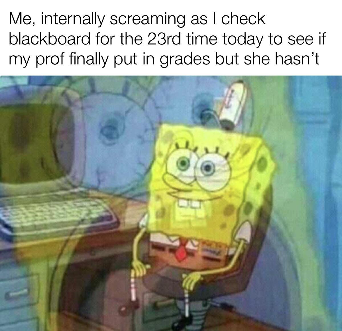 r/collegememes- college dank memes - silent screaming meme - Me, internally screaming as I check blackboard for the 23rd time today to see if my prof finally put in grades but she hasn't