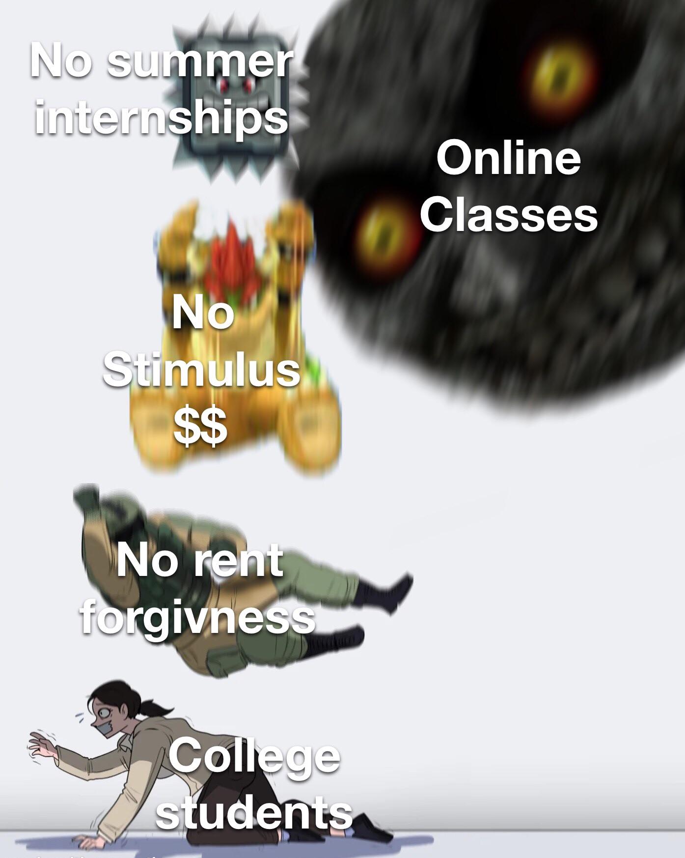 r/collegememes- college dank memes - crushing combo meme - No summer internships Online Classes No Stimulus $$ No rent forgivness College students