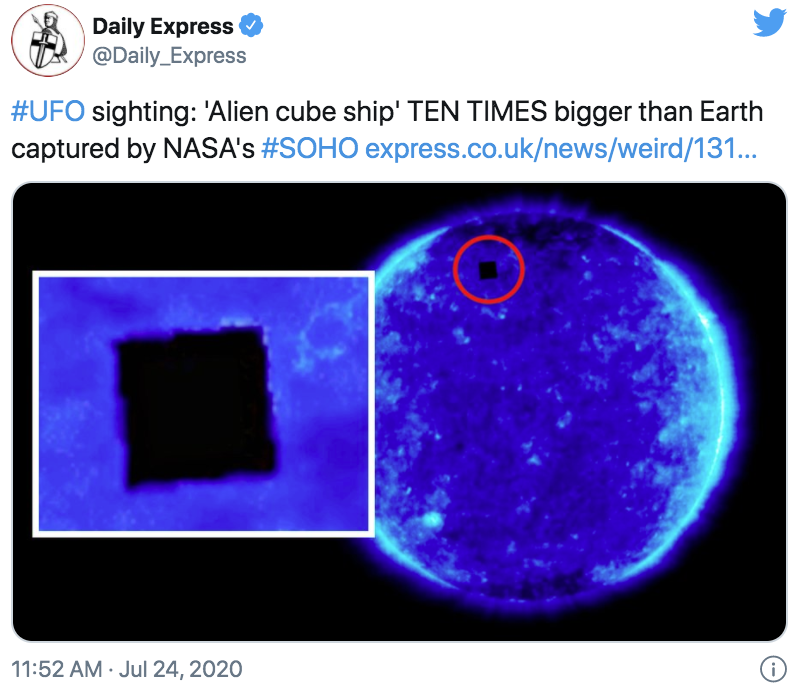 Daily Express Express sighting 'Alien cube ship' Ten Times bigger than Earth captured by Nasa's