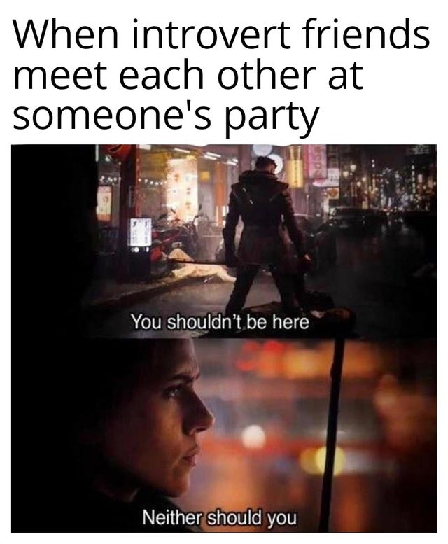 you shouldn t be here meme - When introvert friends meet each other at someone's party You shouldn't be here Neither should you