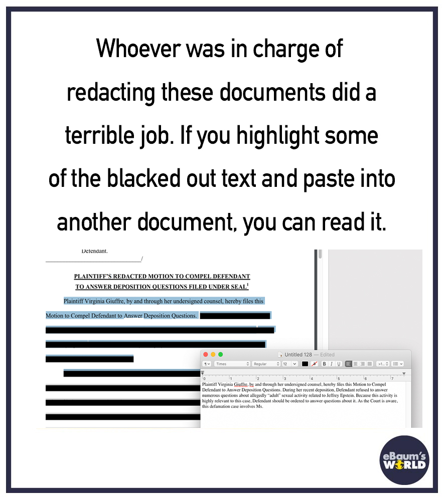 epstein documents full redacted - schaerer ltd - Whoever was in charge of redacting these documents did a terrible job. If you highlight some of the blacked out text and paste into another document, you can read it. Defendant. Plaintiff'S Redacted Motion 