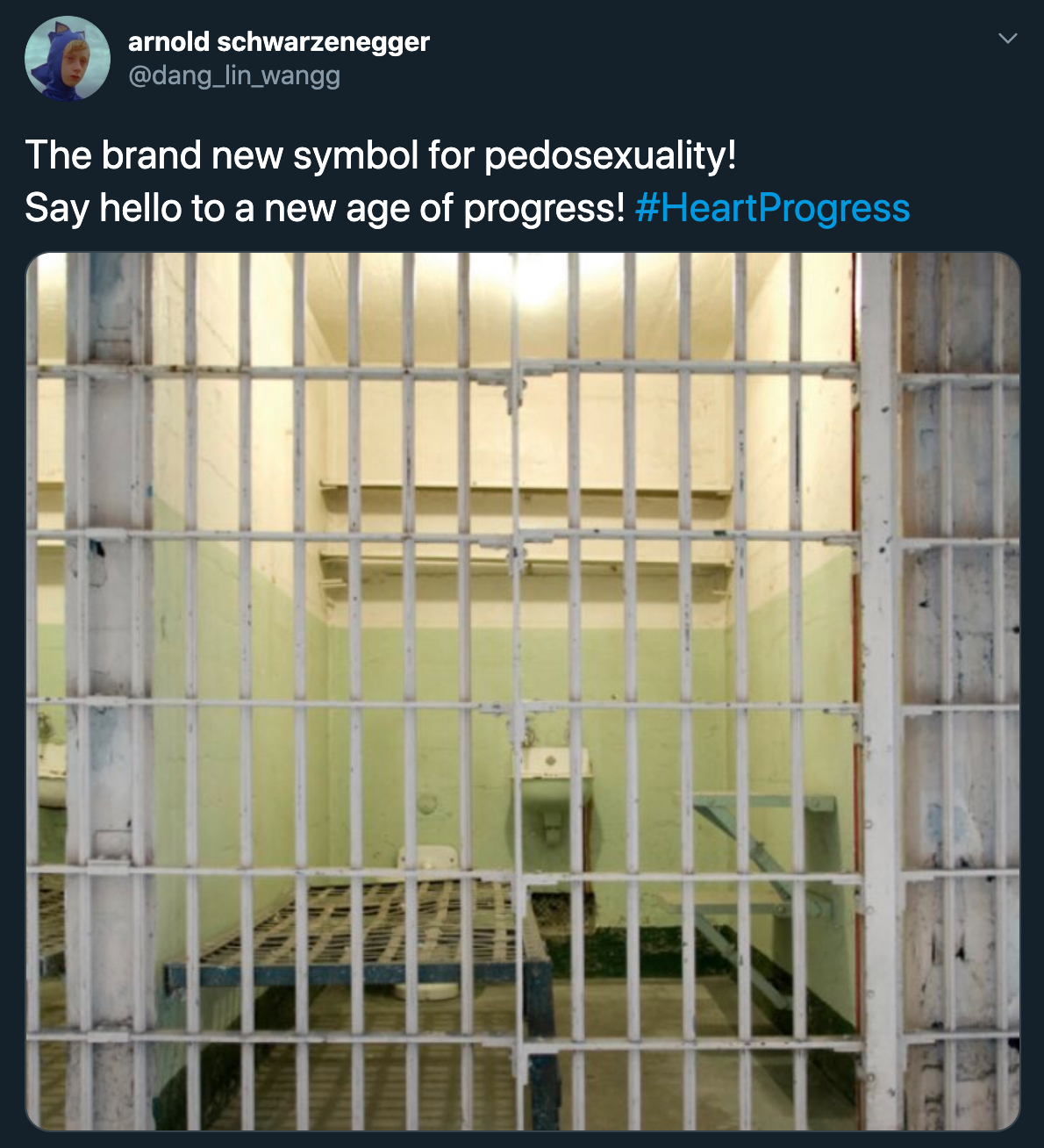 jail cell - arnold Schwarzenegger The brand new symbol for pedosexuality! Say hello to a new age of progress!