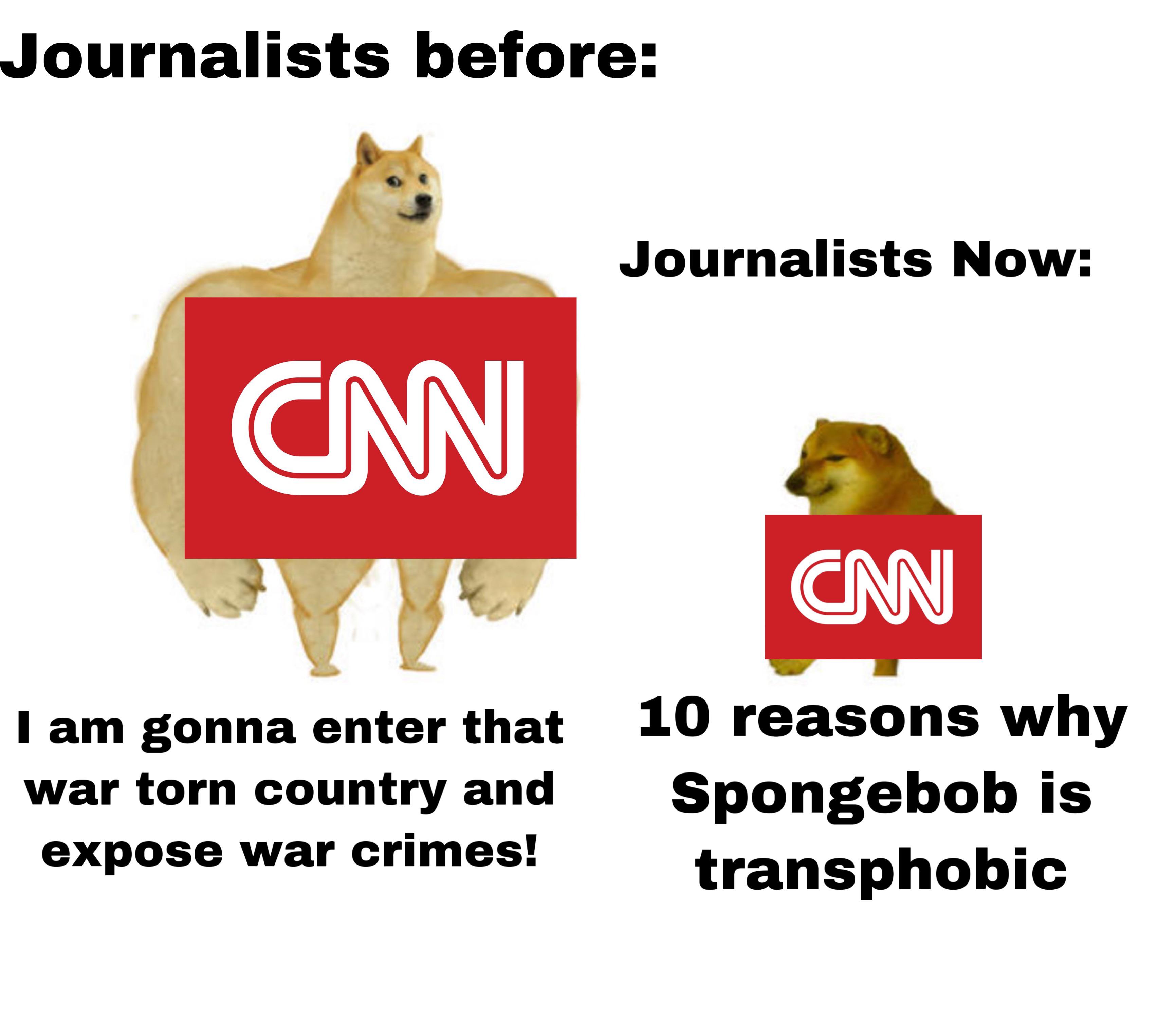 dank memes - cnn - Journalists before Journalists Now Cm Mni I am gonna enter that war torn country and expose war crimes! 10 reasons why Spongebob is transphobic