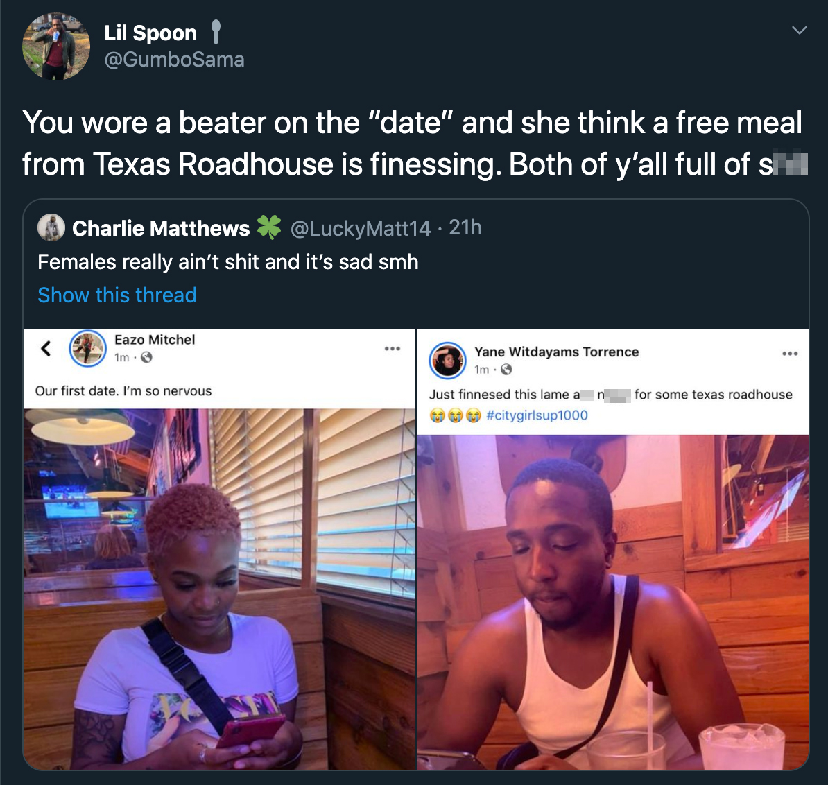 Failed Texas Roadhouse Date Becomes Trashy Twitter Gossip of the Week