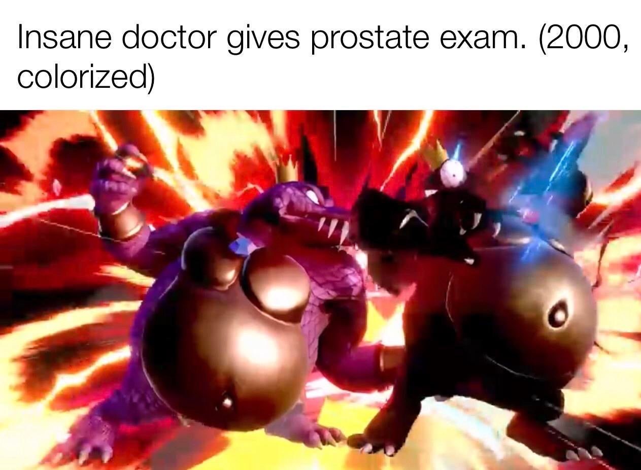 smash bros memes - dank memes- cartoon - Insane doctor gives prostate exam. 2000, colorized