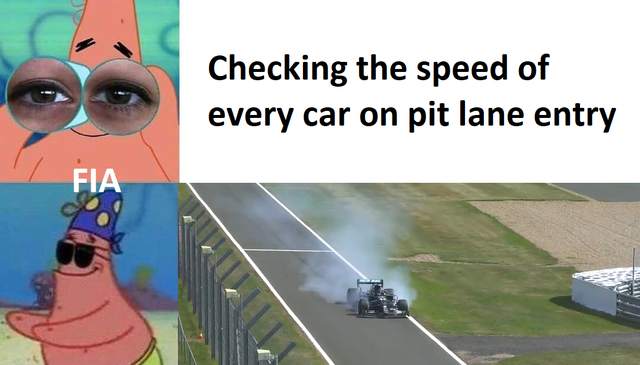 sbinnala - sbinalla f1 memes - dank memes - patrick pirate meme - Checking the speed of every car on pit lane entry Fia