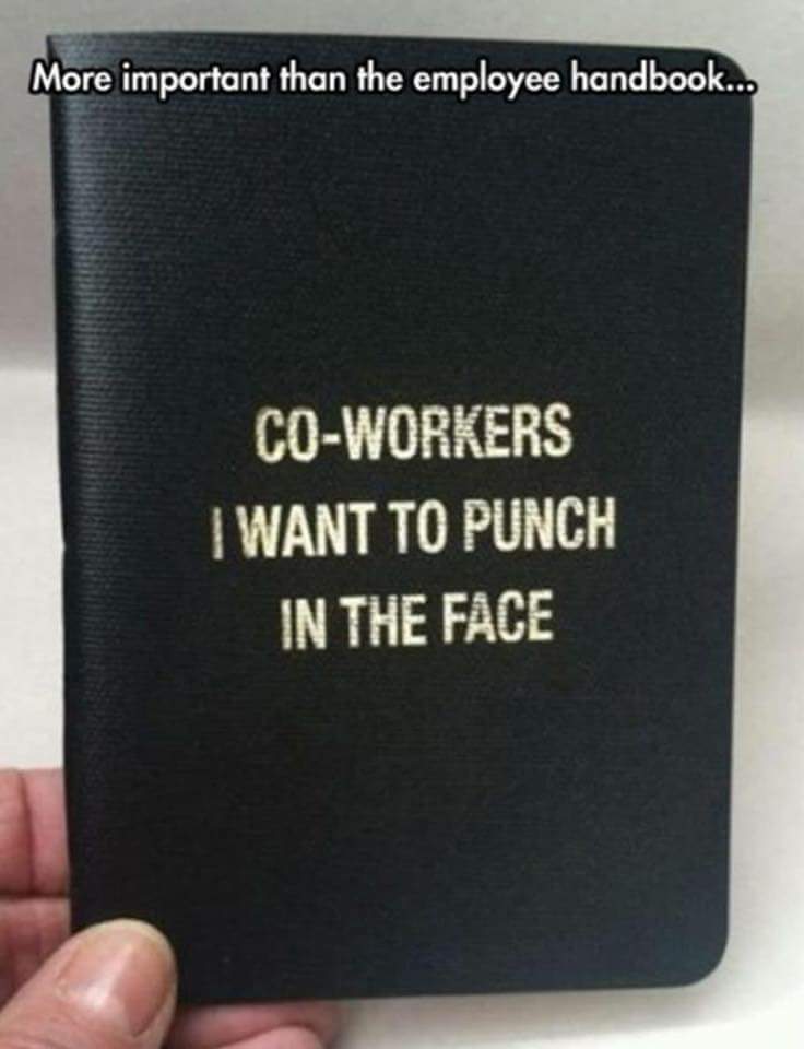 work meme - a finny meme about More important than the employee handbook... CoWorkers I Want To Punch In The Face