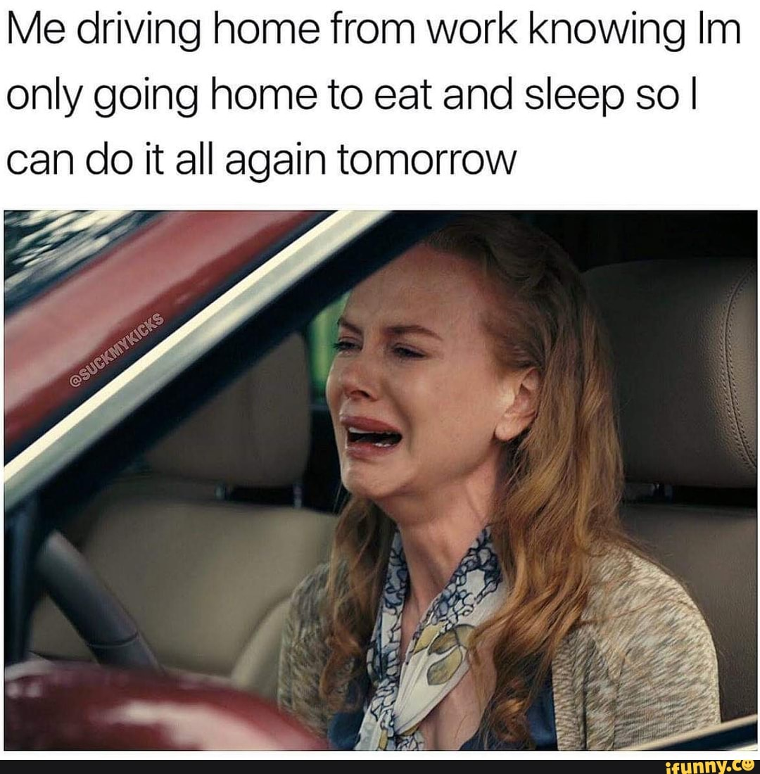 work meme - a finny meme about can t take this anymore meme - Me driving home from work knowing Im only going home to eat and sleep so | can do it all again tomorrow Suckmykicks ifunny.co