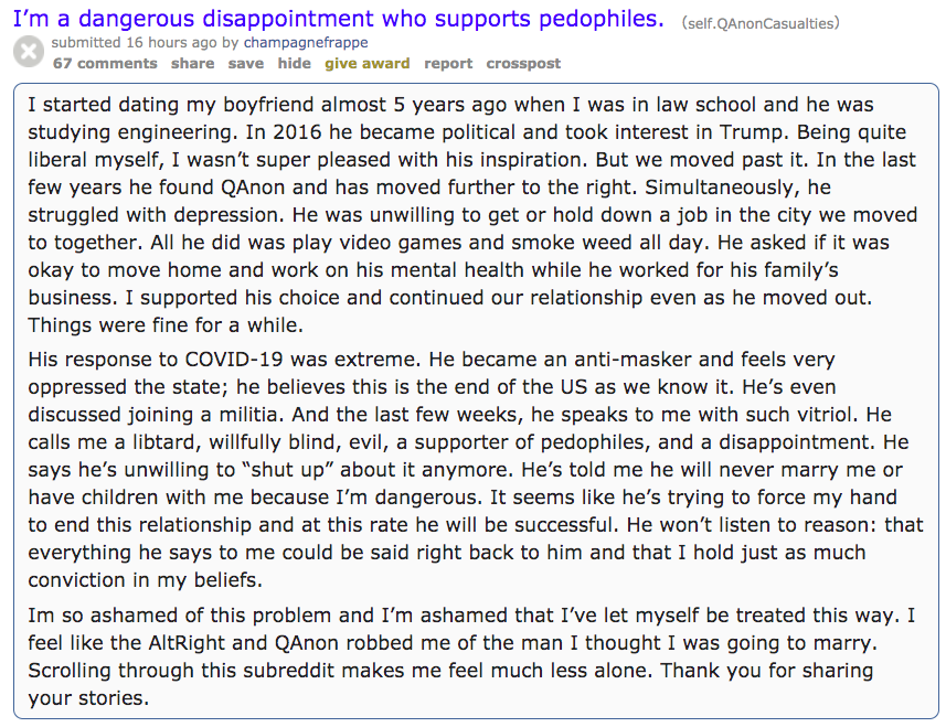 sai baba - I'm a dangerous disappointment who supports pedophiles. self.QAnonCasualties submitted 16 hours ago by champagnefrappe 67 save hide give award report crosspost I started dating my boyfriend almost 5 years ago when I was in law school and he was