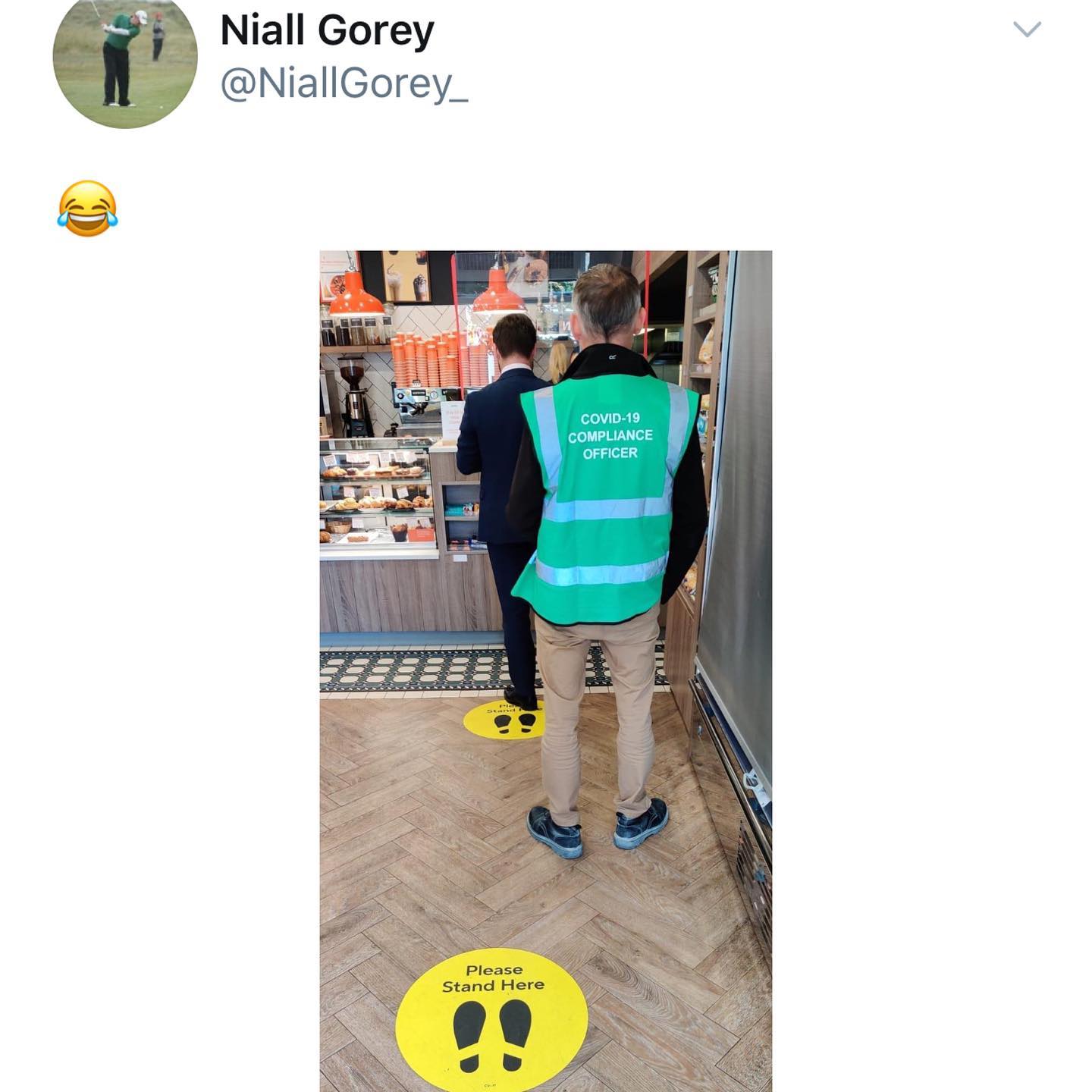 dank memes - twitter - compliance officer jokes - Niall Gorey Covid19 Compliance Officer 3339 1 S Please Stand Here 00