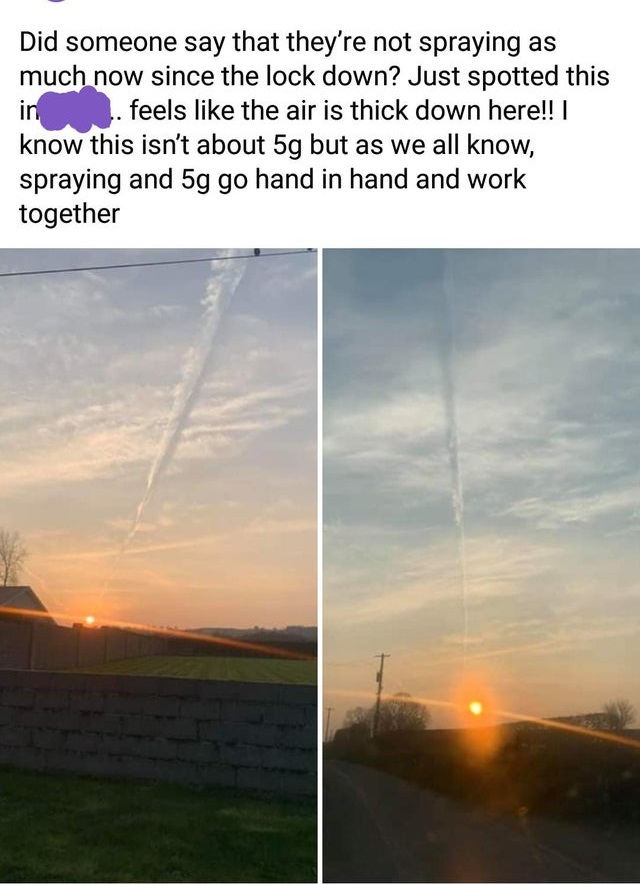 sky - Did someone say that they're not spraying as much now since the lock down? Just spotted this in feels the air is thick down here!! | know this isn't about 5g but as we all know, spraying and 5g go hand in hand and work together