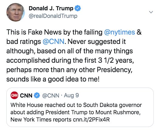 angle - Donald J. Trump Trump This is Fake News by the failing & bad ratings . Never suggested it although, based on all of the many things accomplished during the first 3 12 years, perhaps more than any other Presidency, sounds a good idea to me! Cnn Cnn