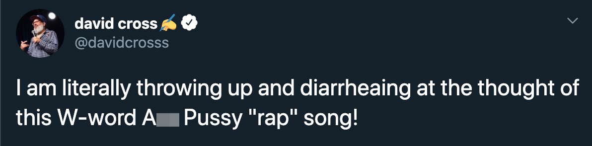 I am literally throwing up and diarrheaing at the thought of this Wword A Pussy rap song