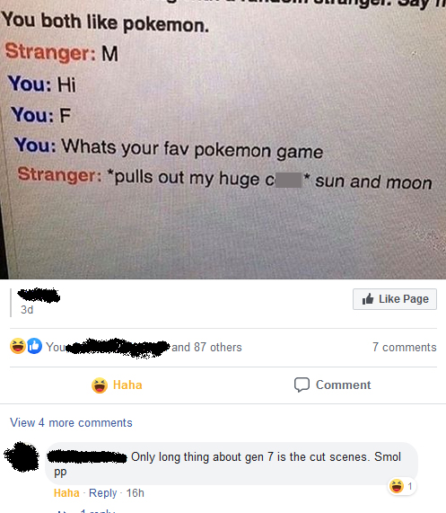 You both pokemon. Stranger M You Hi You F You Whats your fav pokemon game Stranger pulls out my huge cock sun and moon