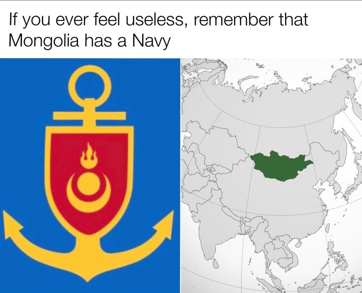 dank memes - If you ever feel useless, remember that Mongolia has a Navy