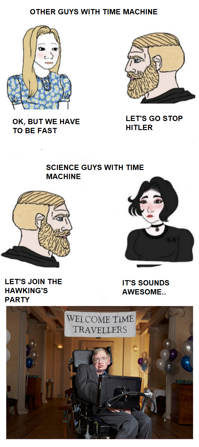 Other Guys With Time Machine Ok, But We Have To Be Fast Let'S Go Stop Hitler Science Guys With Time Machine Let'S Join The It'S Sounds Hawking'S Awesome Party Welcome Time Travellers