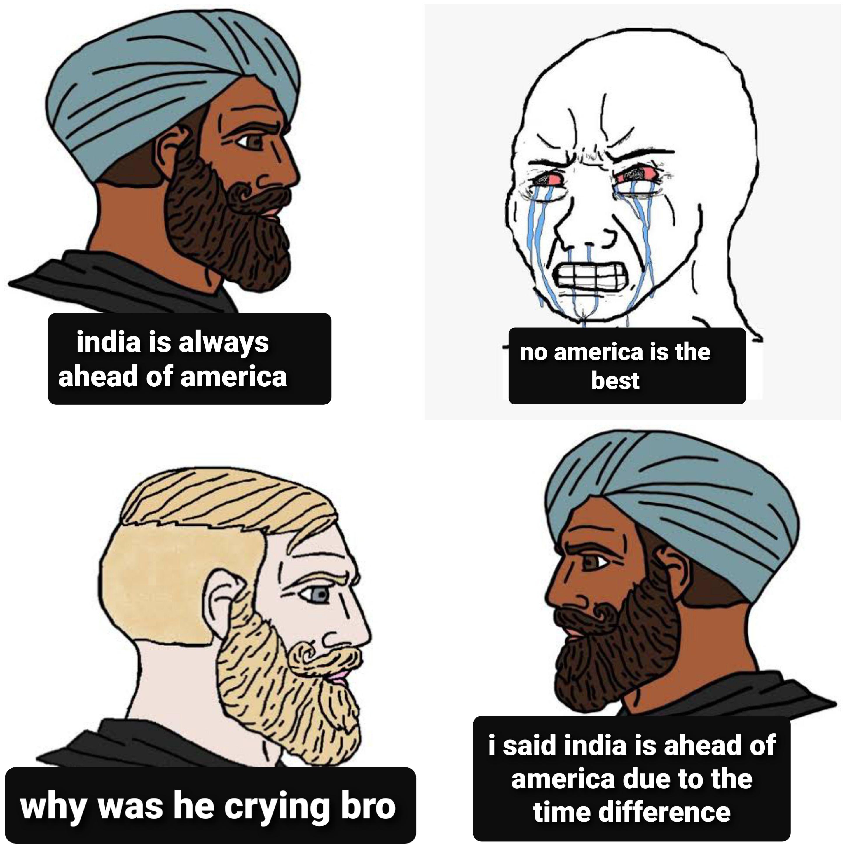 dank memes - cartoon - india is always ahead of america no america is the best i said india is ahead of america due to the time difference why was he crying bro