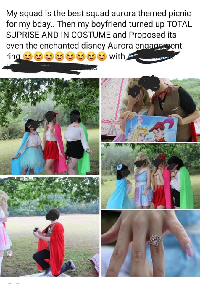 My squad is the best squad aurora themed picnic for my bday.. Then my boyfriend turned up Total Suprise And In Costume and Proposed its even the enchanted disney Aurora engagement ring with