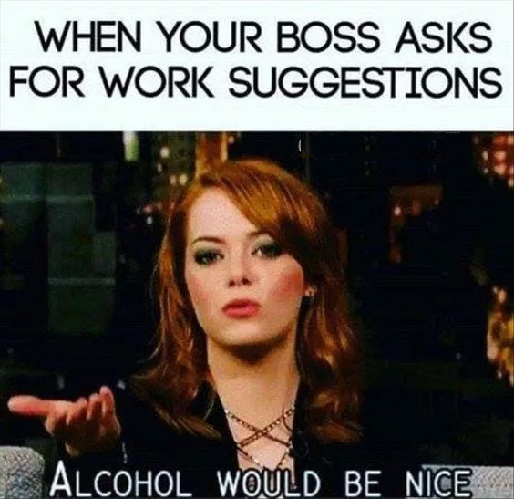 work memes - sarcastic memes about work - When Your Boss Asks For Work Suggestions Alcohol Would Be Nice