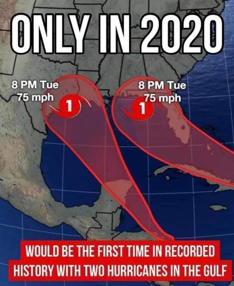 fiction - Only In 2020 8 Pm Tue 75 mph 8 Pm Tue 75 mph 1 1 Would Be The First Time In Recorded History With Two Hurricanes In The Gulf