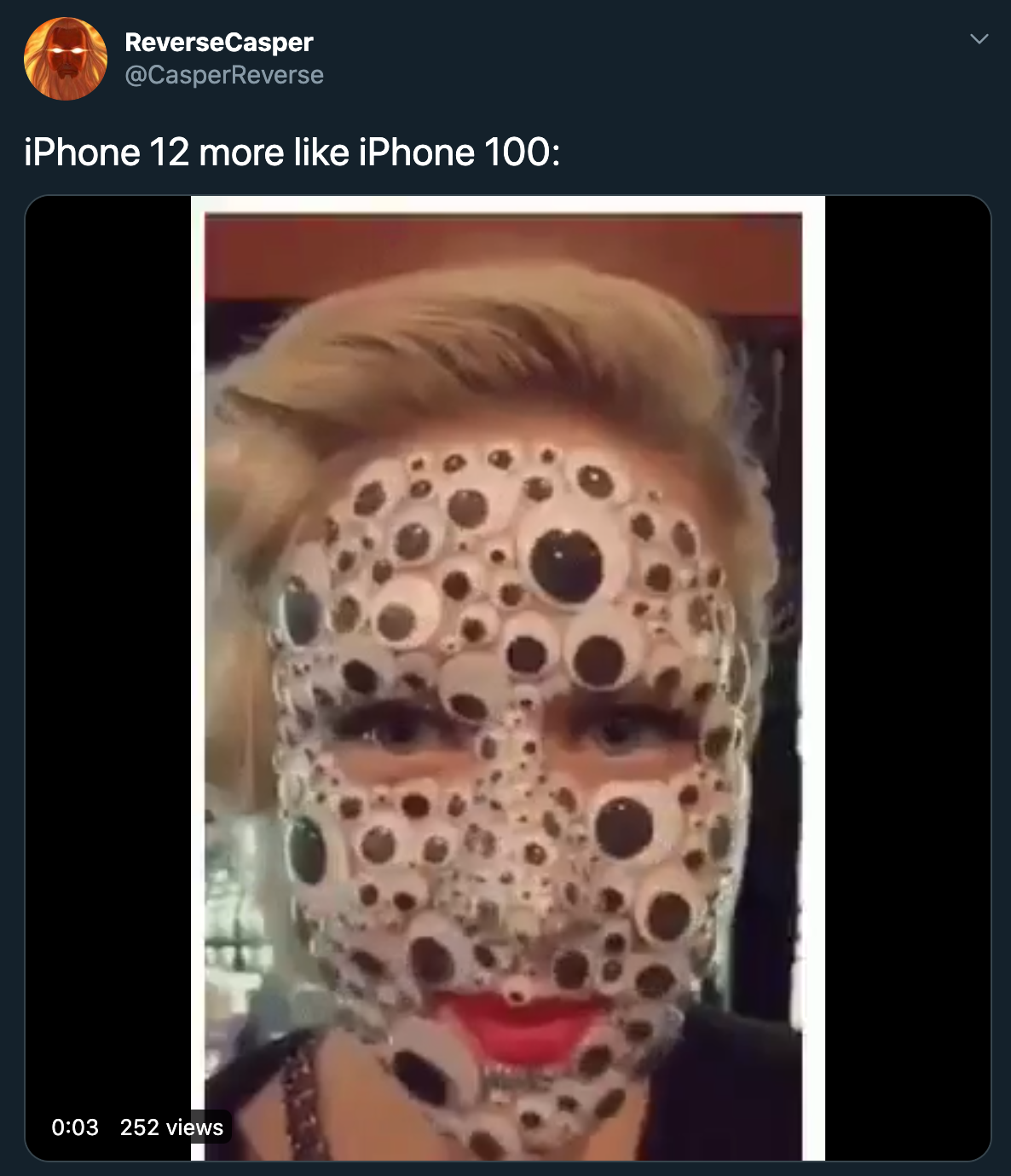 iPhone 12 more iPhone 100 - woman's face covered in googly eyes