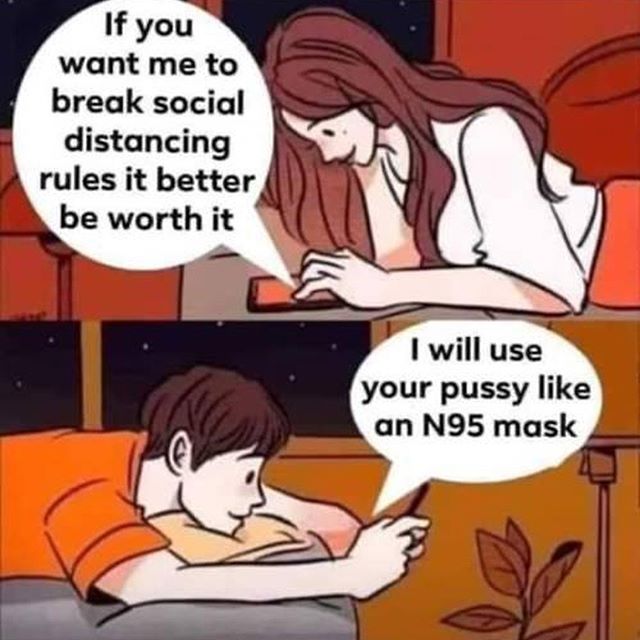 boy and girl texting meme reddit - If you want me to break social distancing rules it better be worth it I will use your pussy an N95 mask