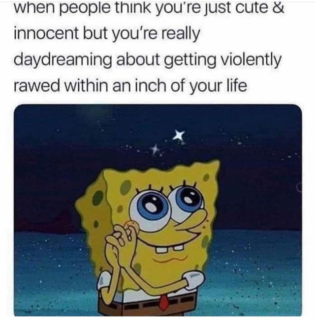 dirty memes cartoon - when people think you're just cute & innocent but you're really daydreaming about getting violently rawed within an inch of your life