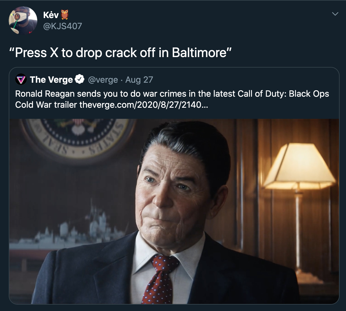 press X to drop crack off in baltimore