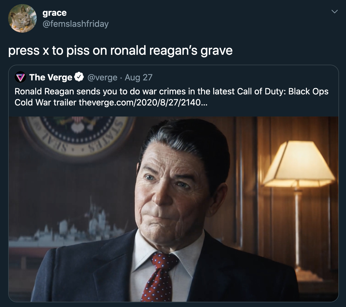 press x to piss on ronald reagan's grave