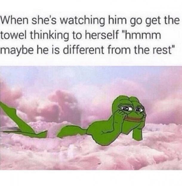 sex meme - When she's watching him go get the towel thinking to herself