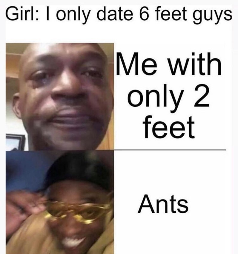 ebaums world dank memes - best twitter memes - Girl I only date 6 feet guys Me with only 2 feet Ants