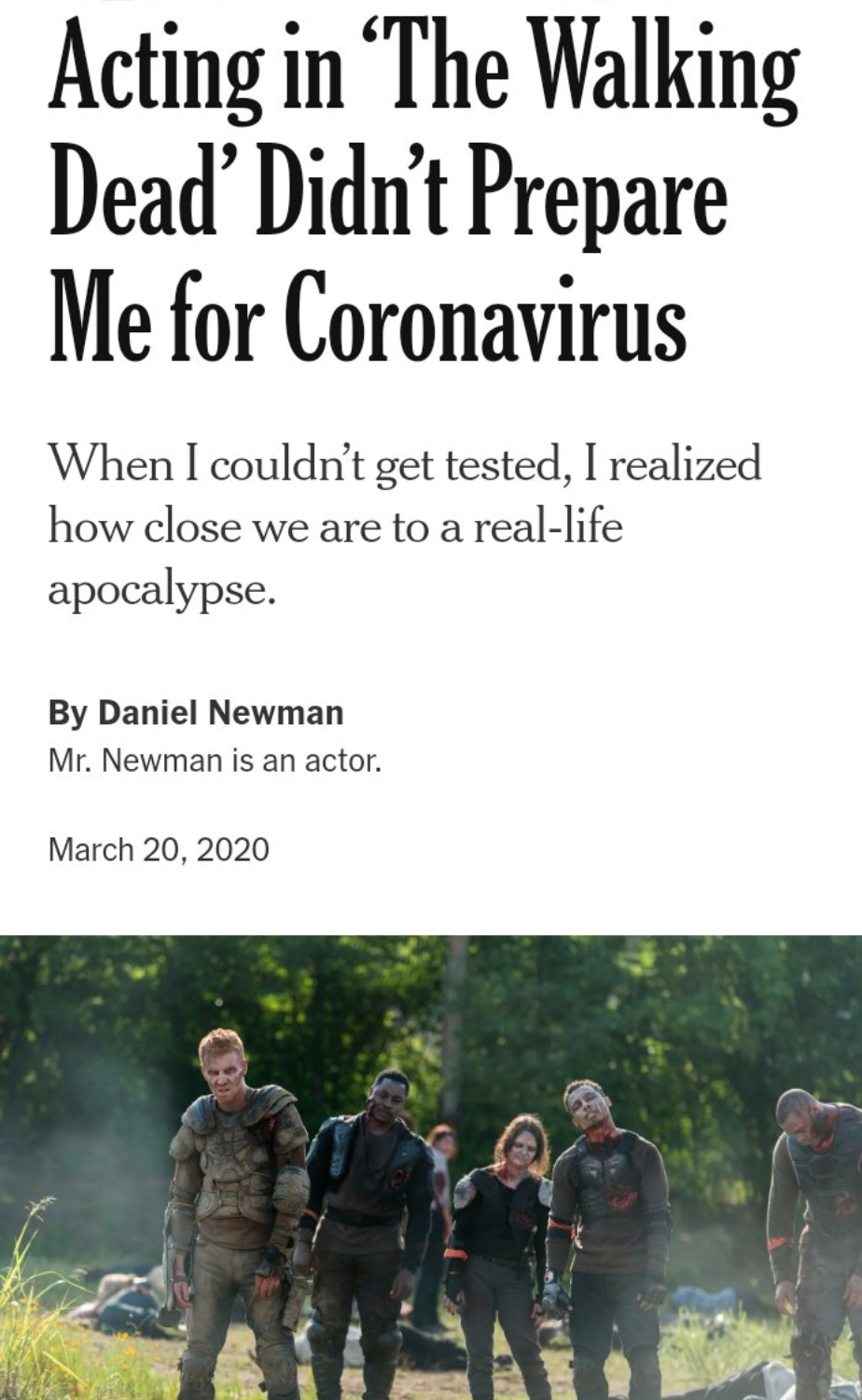 pegadaian - Acting in The Walking Dead'Didn't Prepare Me for Coronavirus When I couldn't get tested, I realized how close we are to a reallife apocalypse. By Daniel Newman Mr. Newman is an actor.