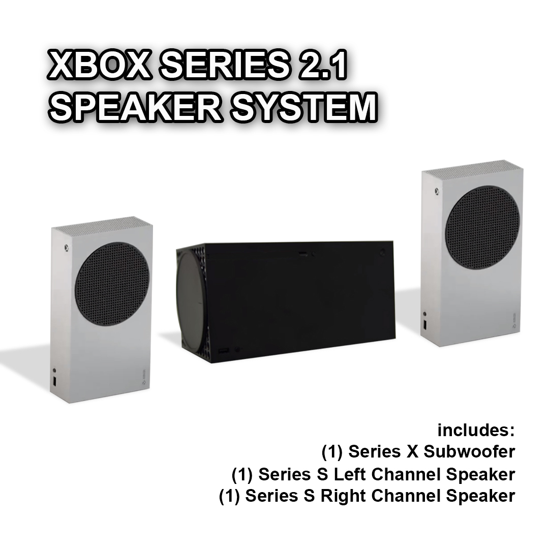 Xbox Series 2.1 Speaker System includes 1 Series X Subwoofer 1 Series S Left Channel Speaker 1 Series S Right Channel Speaker
