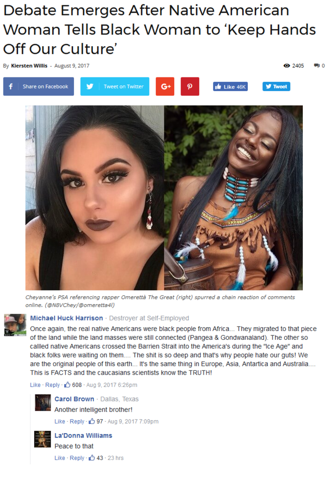 black cultural appropriation meme - Debate Emerges After Native American Woman Tells Black Woman to 'Keep Hands Off Our Culture Dersten With 2017 on Cewerelerinin her red chero of comme nomere Michael Huck Harrison Destroyer Once again the real native Ame
