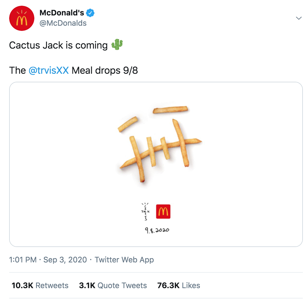 McDonald's - M McDonald's Cactus Jack is coming The Meal drops 98 .8.2020 Twitter Web App Quote Tweets