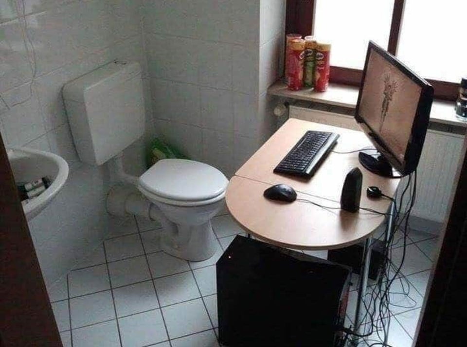 gaming setup on a toilet