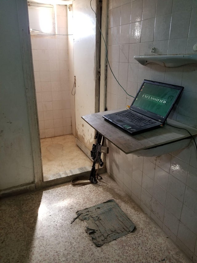bad gaming setup in a bathroom in syria