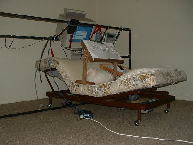 broken hospital bed gaming setup