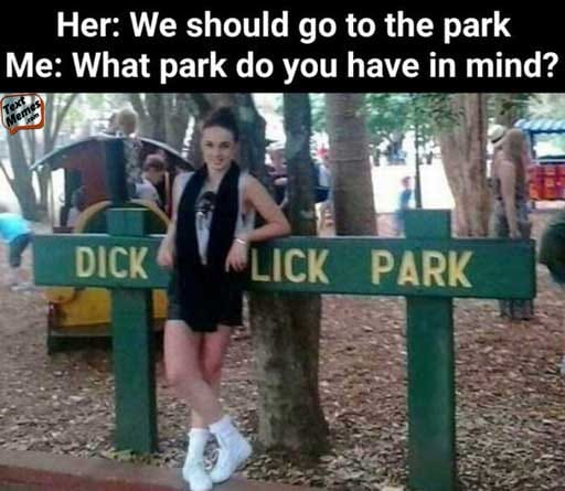 dirty funny memes - Her We should go to the park Me What park do you have in mind? Text Memes Dick Lick Park