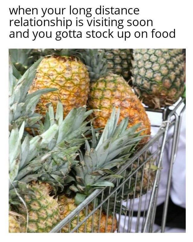 dirty-memes pineapple - when your long distance relationship is visiting soon and you gotta stock up on food
