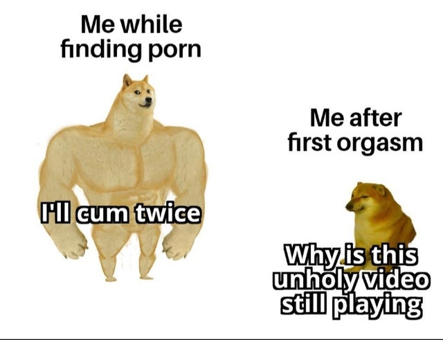 dirty-memes fauna - Me while finding porn Me after first orgasm Cu cum twice Why is this unholy video still playing